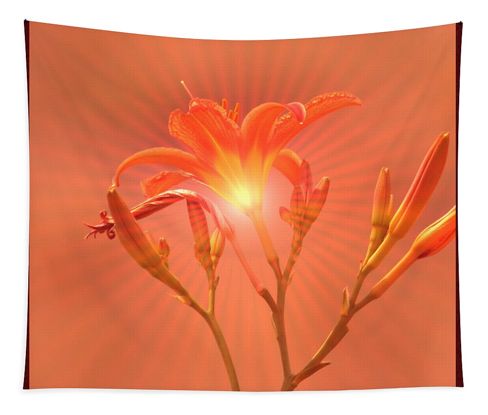 Day Lily Tapestry featuring the mixed media Radiant Square Day Lily by Kae Cheatham