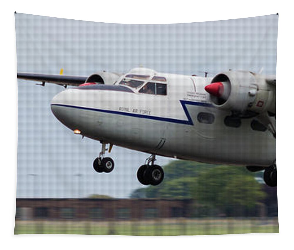 Military Tapestry featuring the photograph RAF Scampton 2017 - Hunting Percival P 66 Pembroke Taking Off by Scott Lyons
