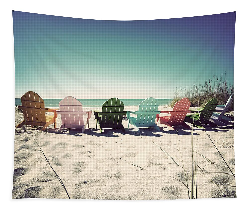 Florida Tapestry featuring the photograph Rainbow Beach-Vintage by Chris Andruskiewicz