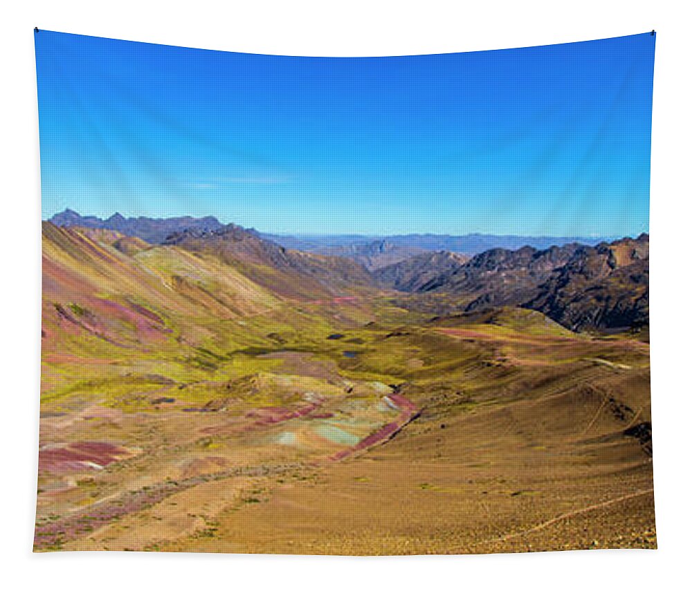 Travel Tapestry featuring the photograph Rainbow Mountain Panorama, Peru by Venetia Featherstone-Witty