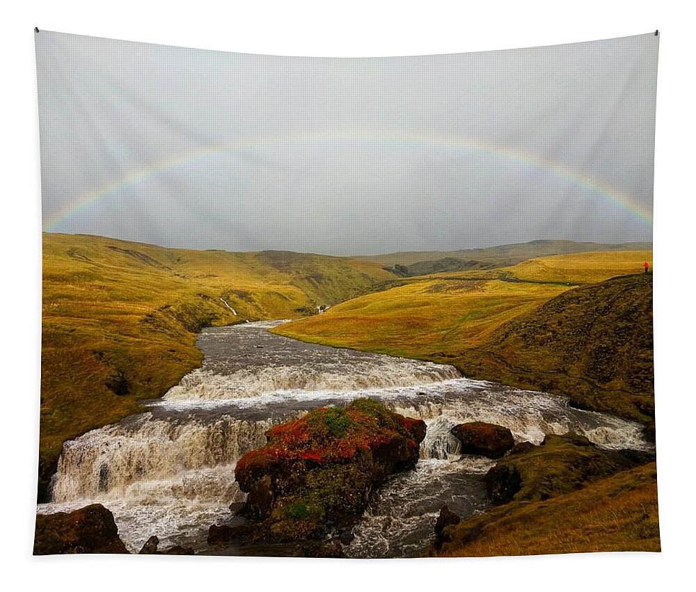 Skogafoss Tapestry featuring the photograph Rainbow over Falls on Skoga River by William Slider