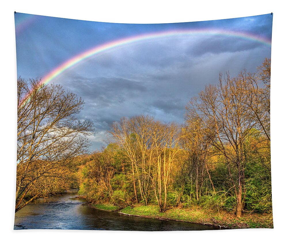 Appalachia Tapestry featuring the photograph Rainbow Over the River by Debra and Dave Vanderlaan