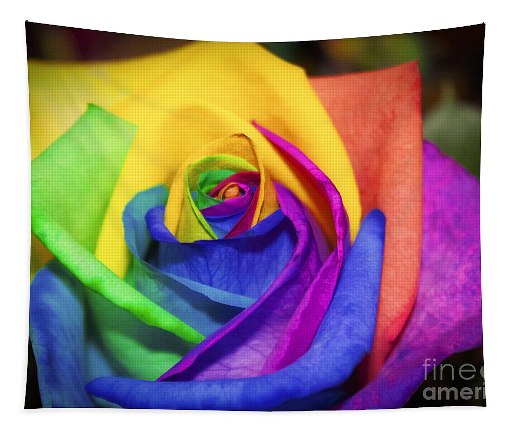 Rainbow Tapestry featuring the painting Rainbow Rose in Paint by Janice Pariza