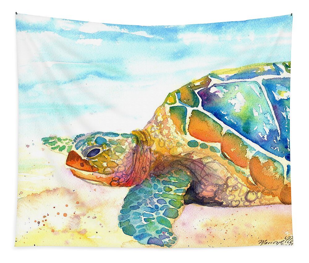 Turtle Tapestry featuring the painting Rainbow Sea Turtle by Marionette Taboniar