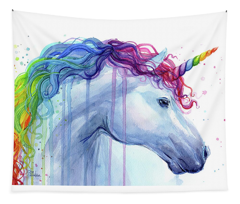 Rainbow Unicorn Watercolor Tapestry For Sale By Olga Shvartsur