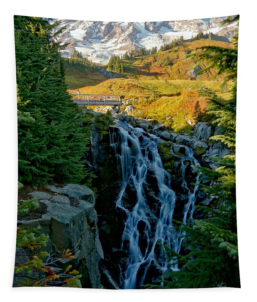 Myrtle Falls Tapestry featuring the photograph Rainier Myrtle Falls by Adam Jewell