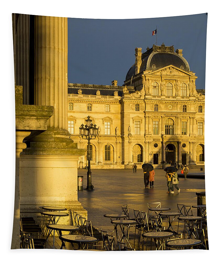 Louvre Tapestry featuring the photograph Rainstorm at the Louvre by Brian Jannsen