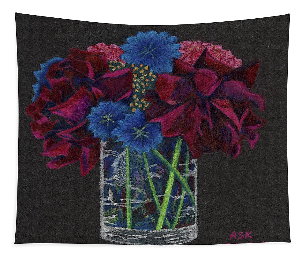 Flowers Tapestry featuring the drawing Rainy Day Bouquet by Anne Katzeff