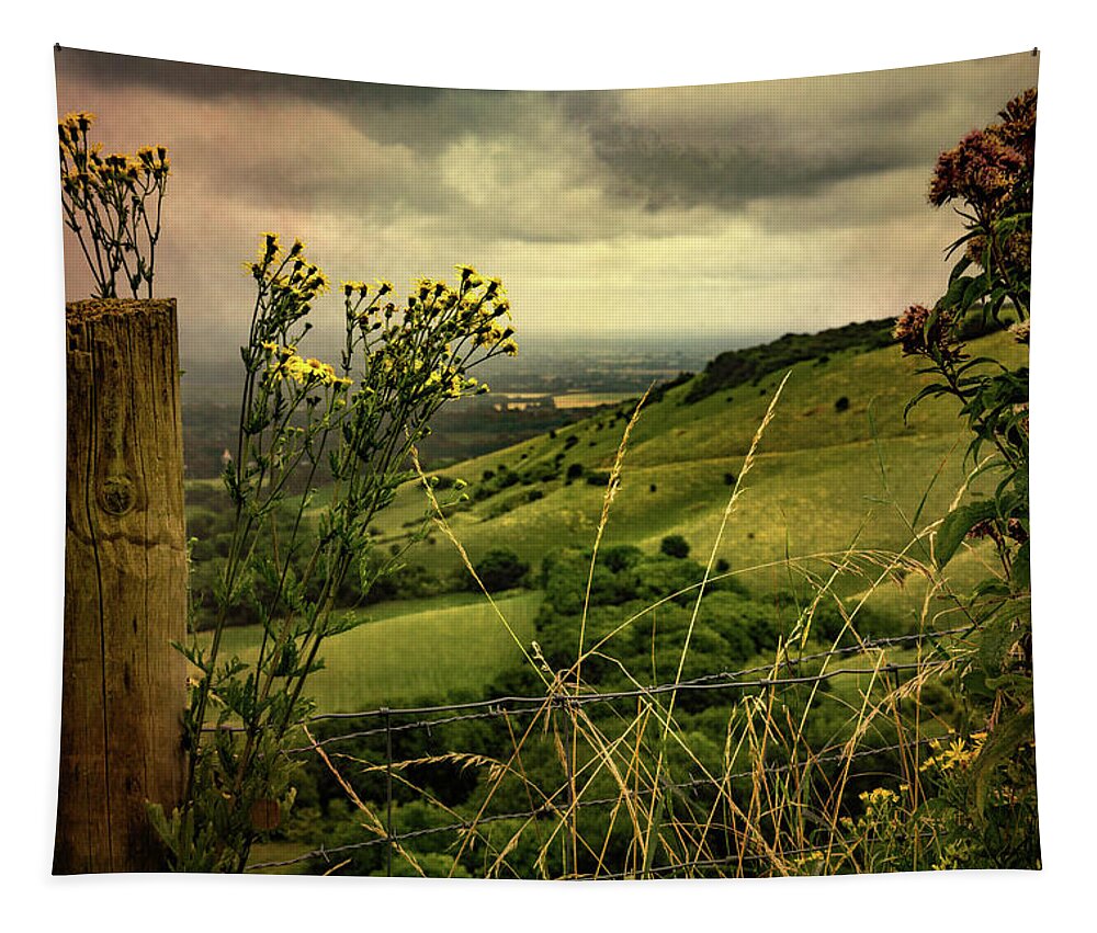 Ditchling Beacon Tapestry featuring the photograph Rainy Day Hilltop View On The South Downs by Chris Lord