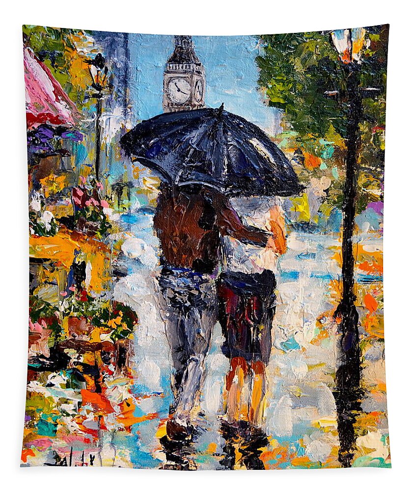 London Tapestry featuring the painting Rainy Day in Olde London Town by Alan Lakin