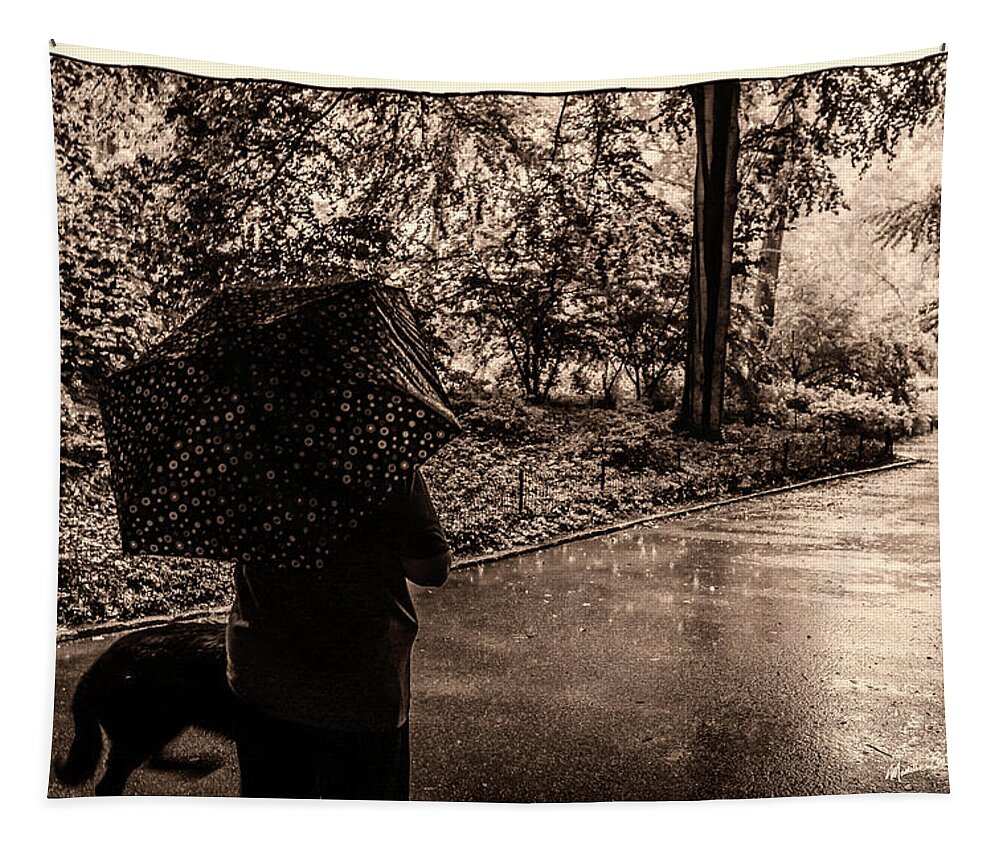 Woman Tapestry featuring the photograph Rainy Day - Woman and Dog by Madeline Ellis