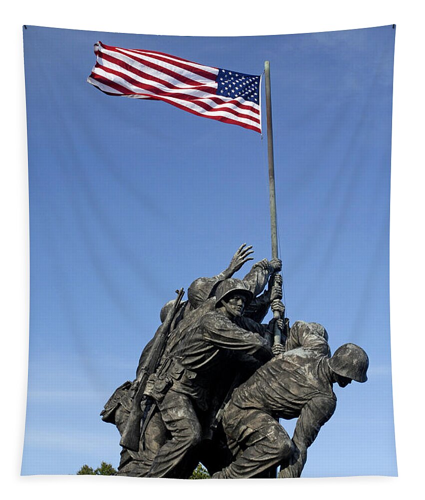 Marines Tapestry featuring the photograph Raising the flag on Iwo - 807 by Paul W Faust - Impressions of Light