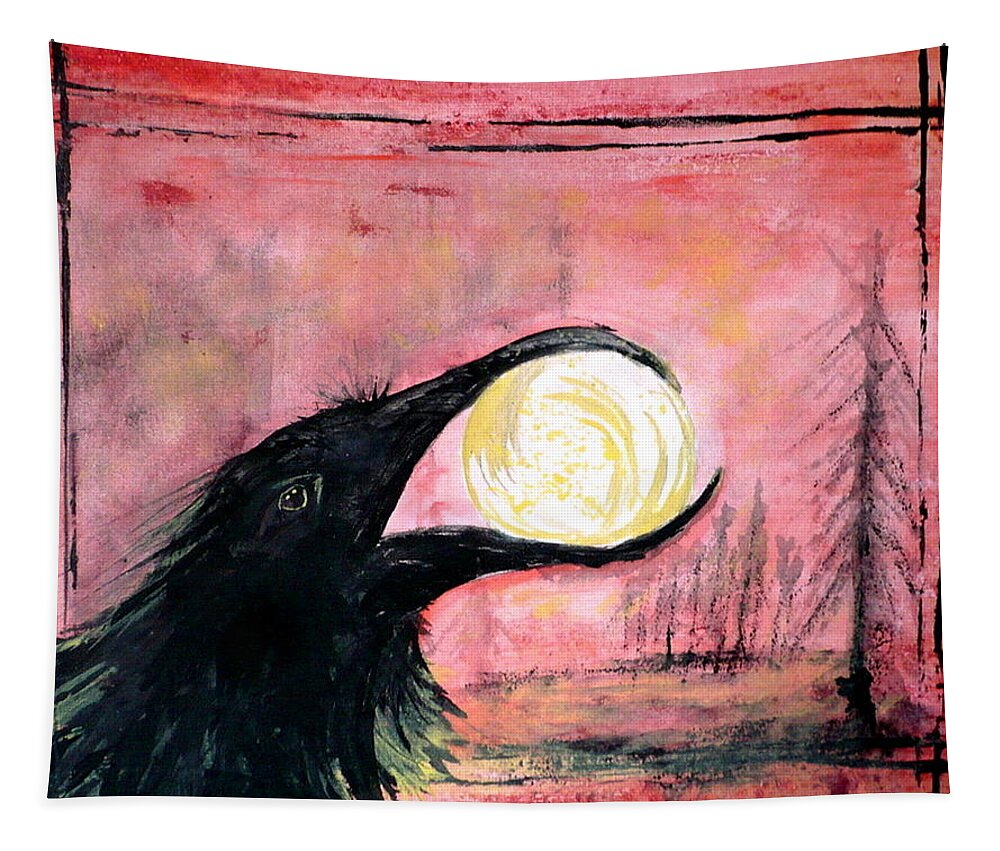 Raven Tapestry featuring the painting Raven Steals the Sun by 'REA' Gallery