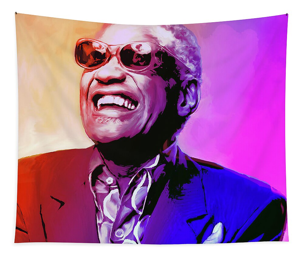 Ray Charles Tapestry featuring the painting Ray Charles by Greg Joens