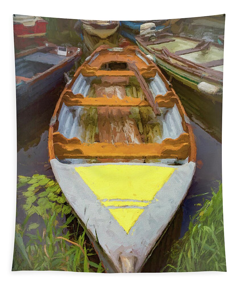 Boats Tapestry featuring the photograph Ready for Summer Watercolor Painting by Debra and Dave Vanderlaan