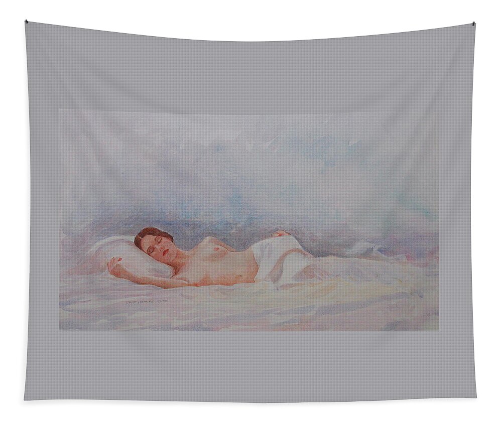 Reclining Nude Tapestry featuring the painting Reclining Nude 3 by David Ladmore