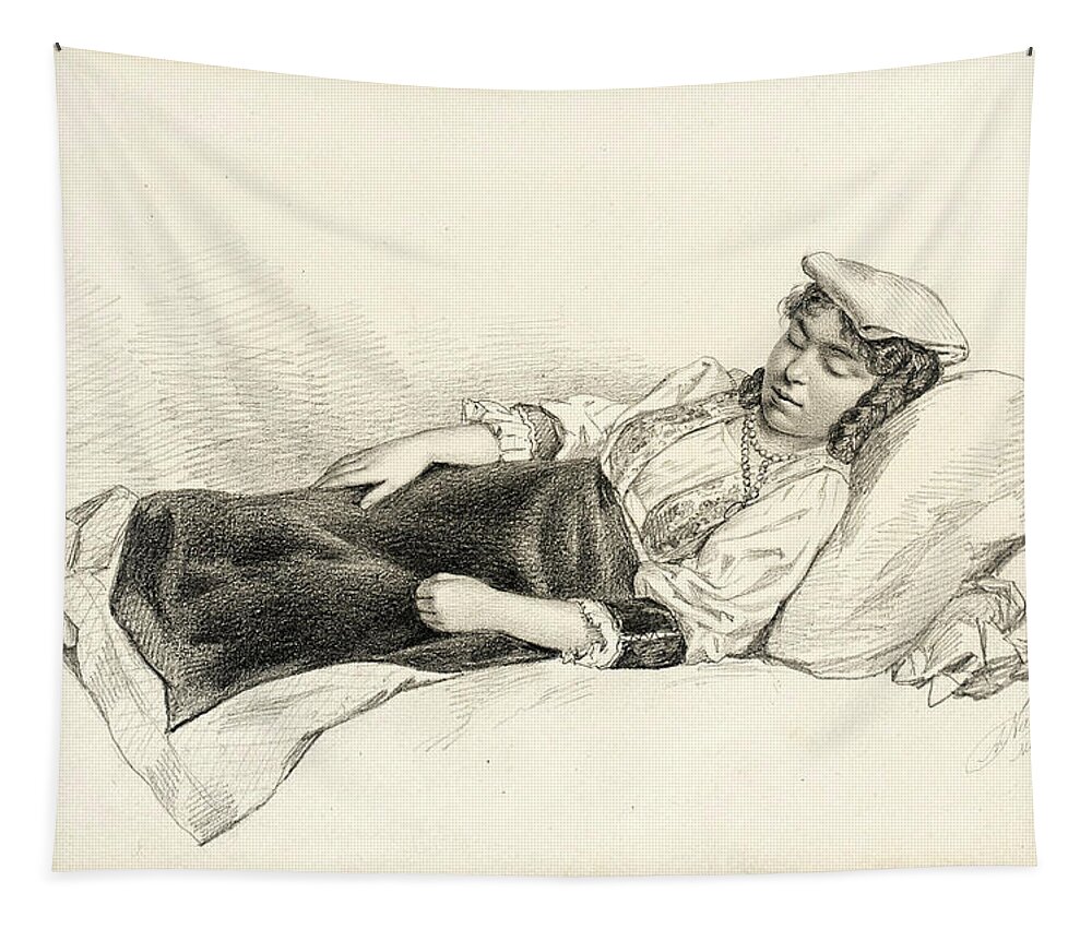 Arthur Nahl Tapestry featuring the drawing Reclining Peasant Girl by Arthur Nahl