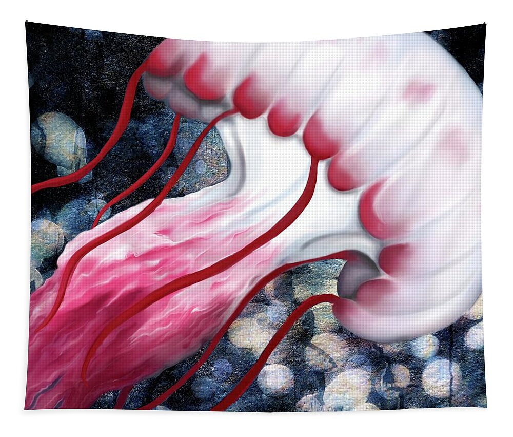 Jellyfish Tapestry featuring the digital art Red and White Jellyfish by Sand And Chi