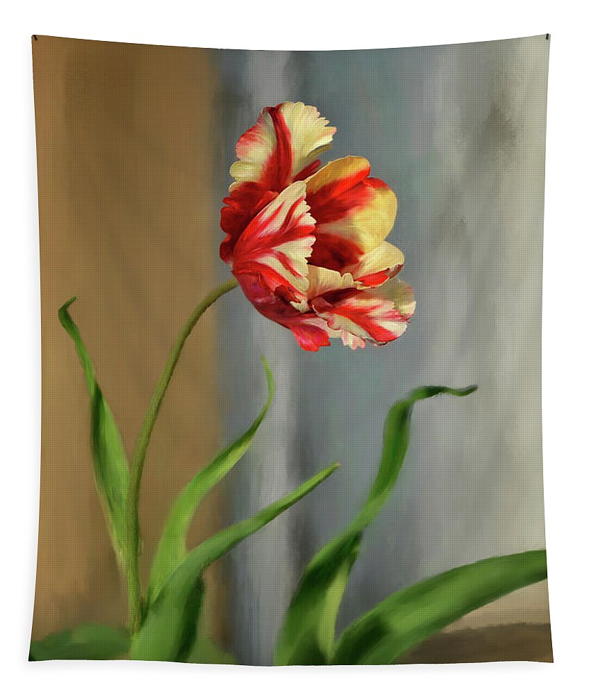 Tulip Tapestry featuring the digital art Red And Yellow Parrot Tulip by Lois Bryan