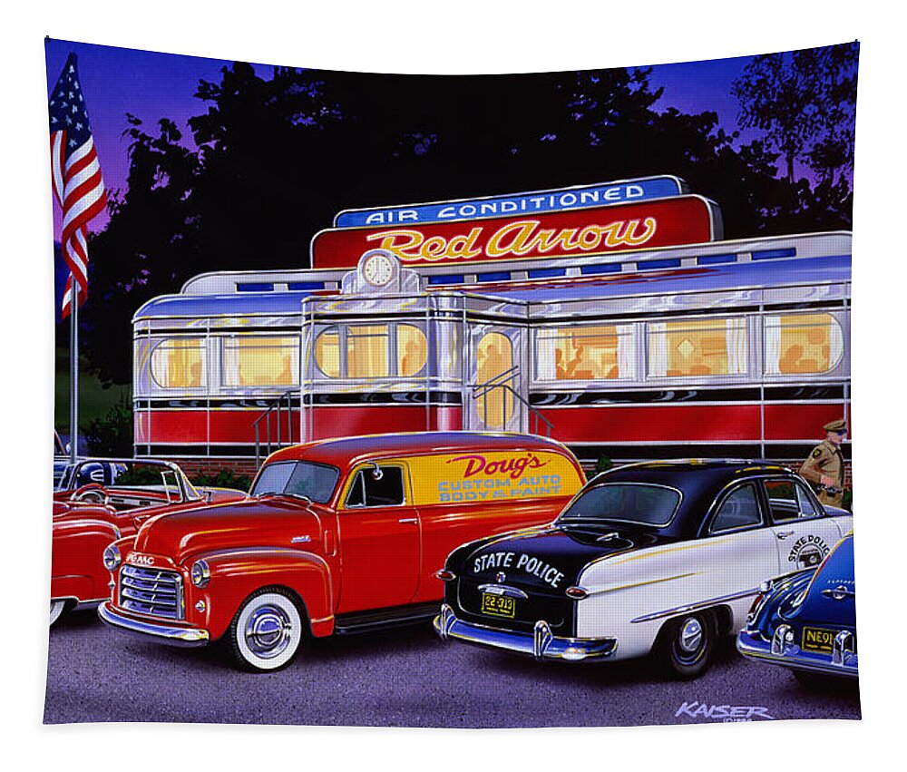 Old Style Tapestry featuring the photograph Red Arrow Diner by MGL Meiklejohn Graphics Licensing