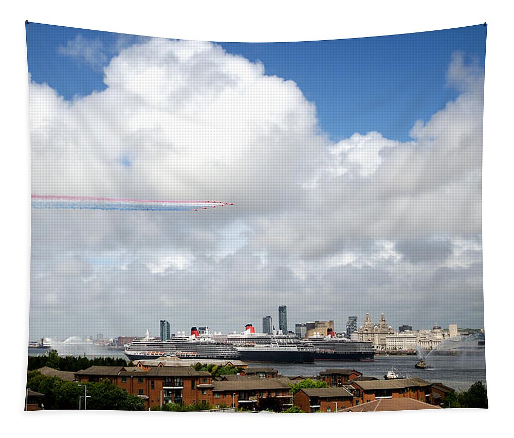 Cunard Tapestry featuring the photograph Red Arrows and the Three Queens by Spikey Mouse Photography
