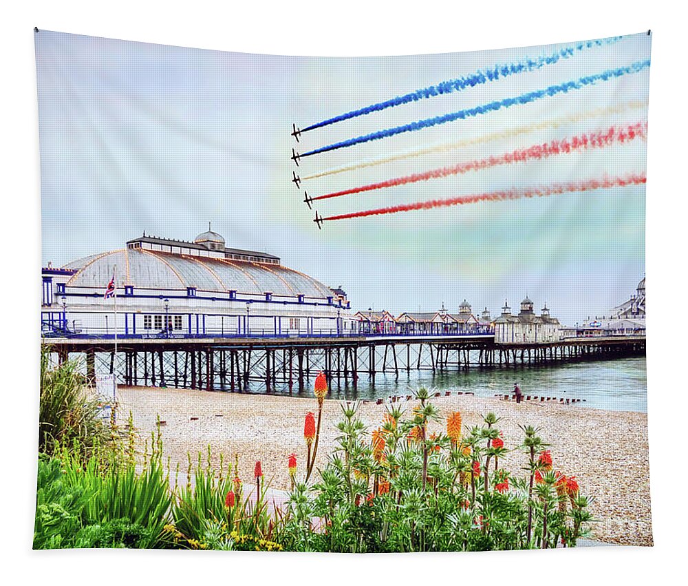 Red Arrows Tapestry featuring the digital art Red Arrows Eastbourne Pier by Airpower Art