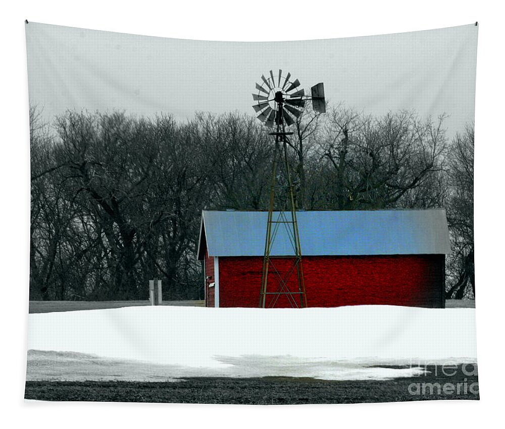 Red Barn Tapestry featuring the photograph Red Barn and Windmill by Julie Lueders 