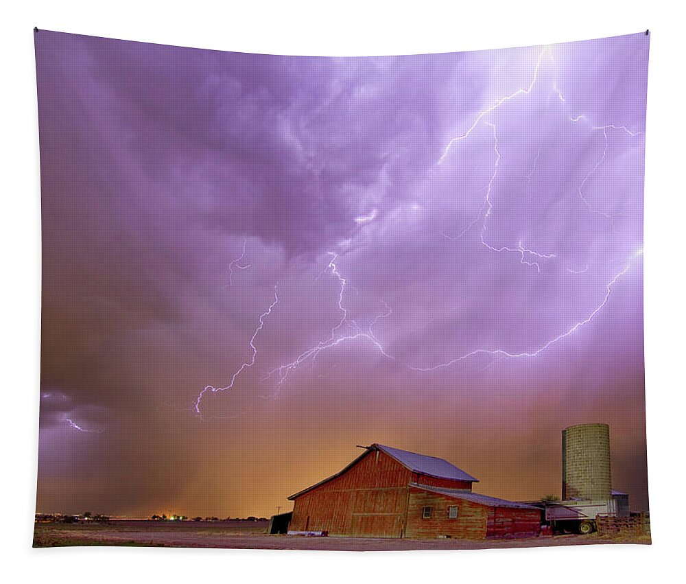 Lightning Tapestry featuring the photograph Red Barn on a Farm and What a Beautiful Sight by James BO Insogna