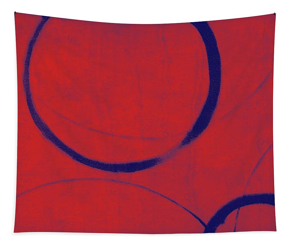 Red Tapestry featuring the painting Red Blue Ensos by Julie Niemela