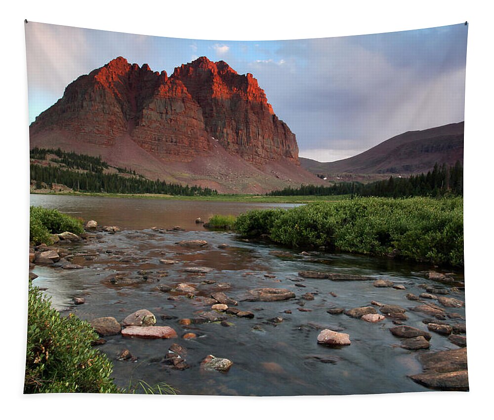 Utah Tapestry featuring the photograph Red Castle Sunset with last light of the day by Brett Pelletier