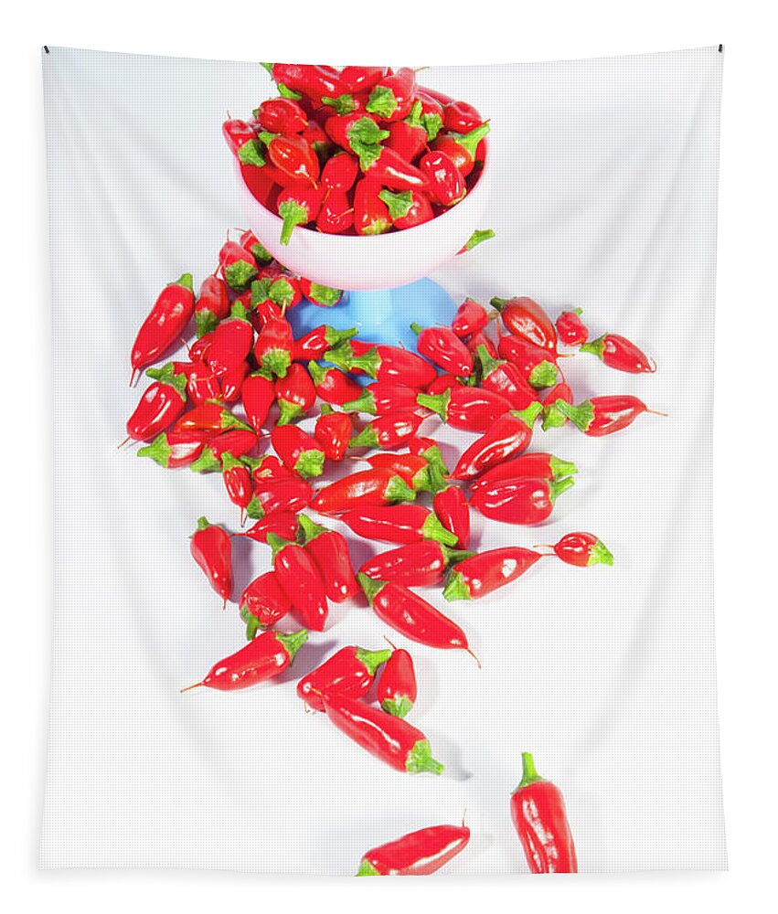 Chillies Tapestry featuring the photograph Red Chillies in a Bowl v by Helen Jackson