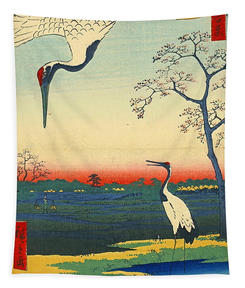 Red Crowned Cranes 1857 Tapestry featuring the photograph Red Crowned Cranes 1857 by Padre Art