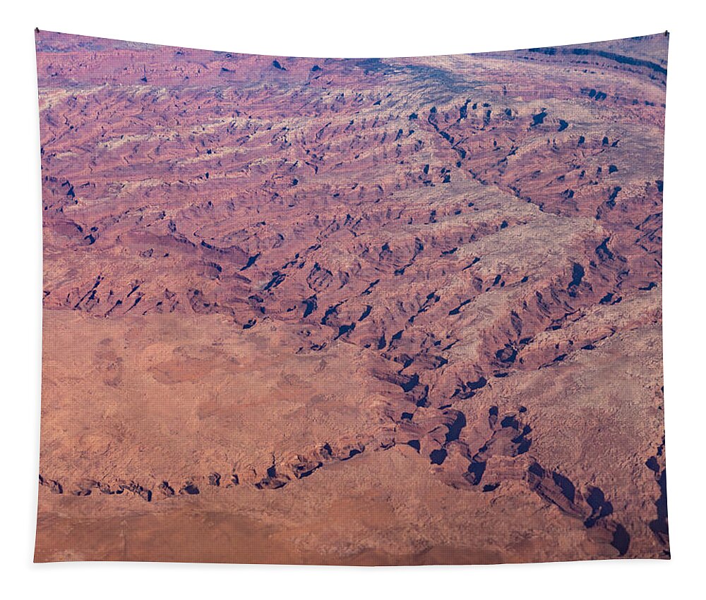 Georgia Mizuleva Tapestry featuring the photograph Red Earth - Flying Over Meandering Canyons Rverbeds and Mesas by Georgia Mizuleva