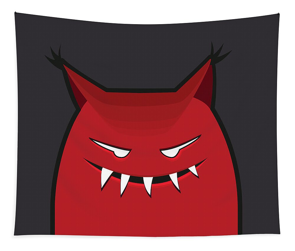 Scary Tapestry featuring the digital art Red Evil Monster With Pointy Ears by Boriana Giormova