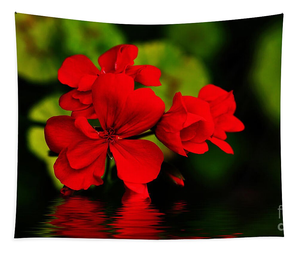 Photography Tapestry featuring the photograph Red Geranium on Water by Kaye Menner