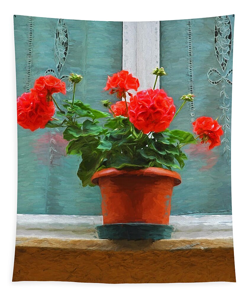 Flower Tapestry featuring the photograph Red Geraniums by Allen Beatty