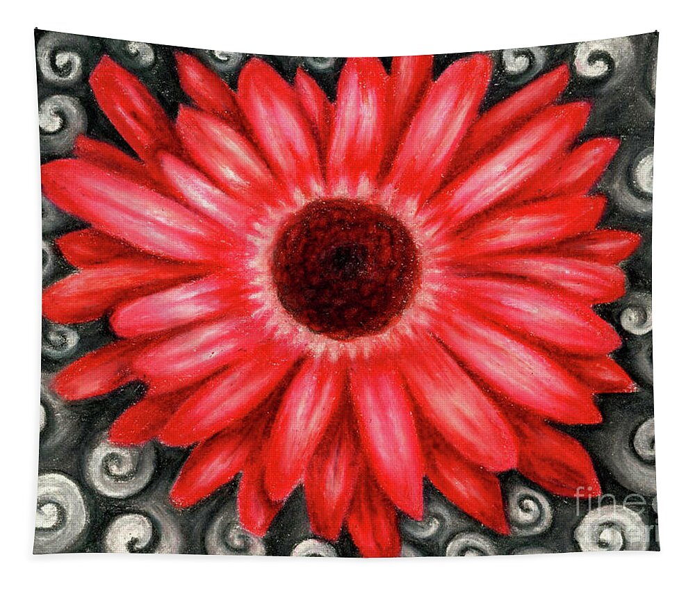 Red Gerbera Daisy Tapestry featuring the drawing Red Gerbera Daisy Drawing by Kristin Aquariann