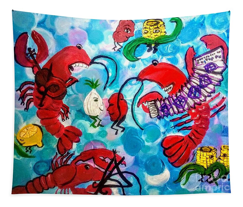 Red Hot Crawfish Ball Tapestry featuring the mixed media Red Hot Crawfish Ball by Seaux-N-Seau Soileau