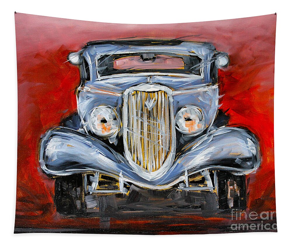 Ford Tapestry featuring the painting Red Hot Rod by Alan Metzger