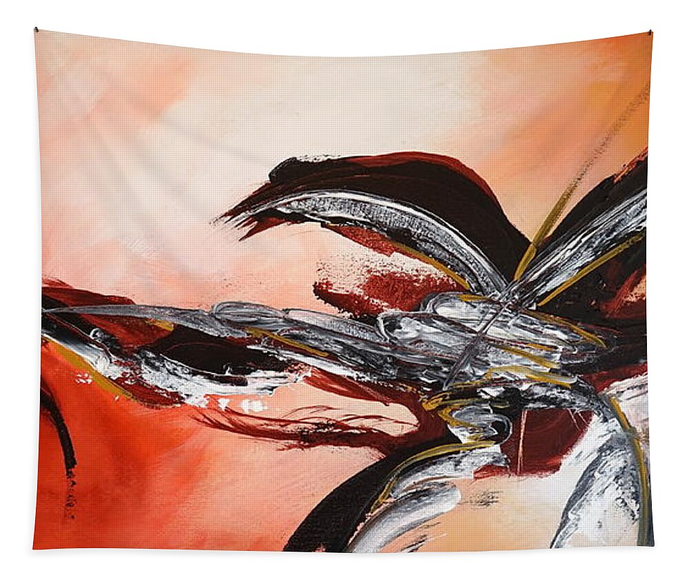Abstract Tapestry featuring the painting Red Ikebana by Theresa Marie Johnson