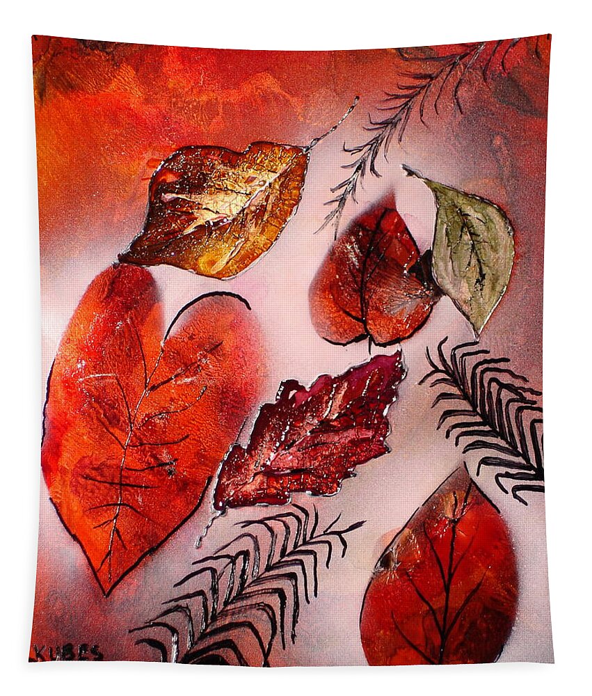 Leaf Tapestry featuring the painting Red Leaves by Susan Kubes