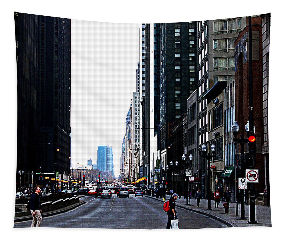 Frank J Casella Tapestry featuring the photograph Red Lights - City of Chicago by Frank J Casella