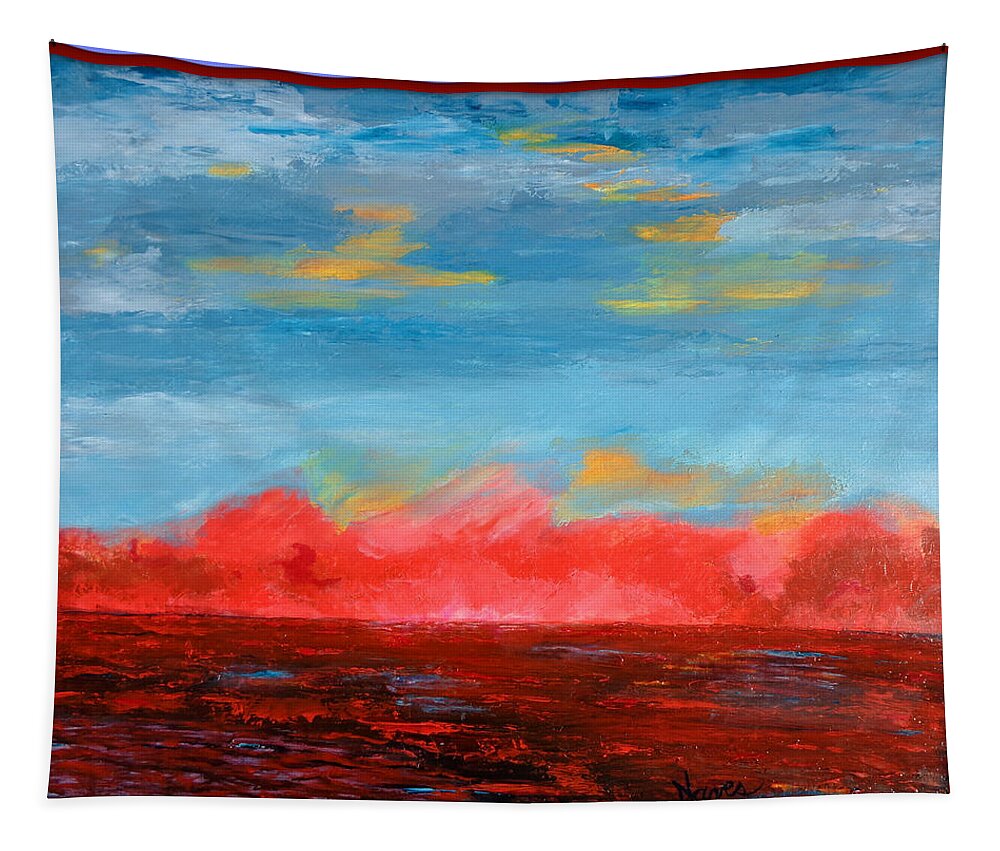Seascape Tapestry featuring the painting Red Sea, Blue Sky by Deborah Naves