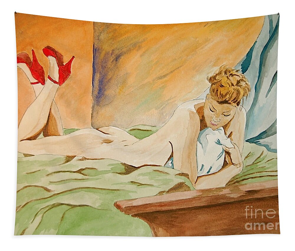 Nude Tapestry featuring the painting Red Shoes by Herschel Fall