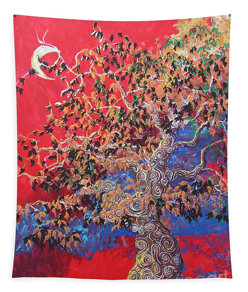 Impressionism Tapestry featuring the painting Red Sky And Tree by Stefan Duncan