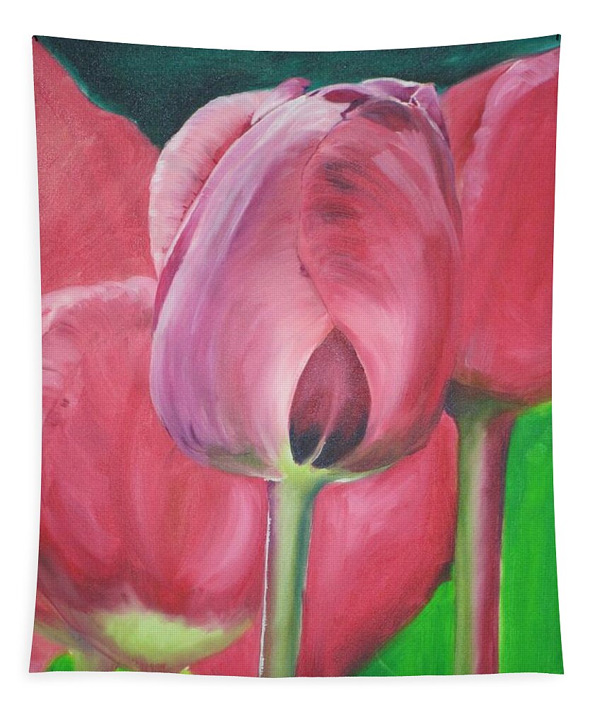 Flower Tapestry featuring the painting Red Tulips by Teresa Smith