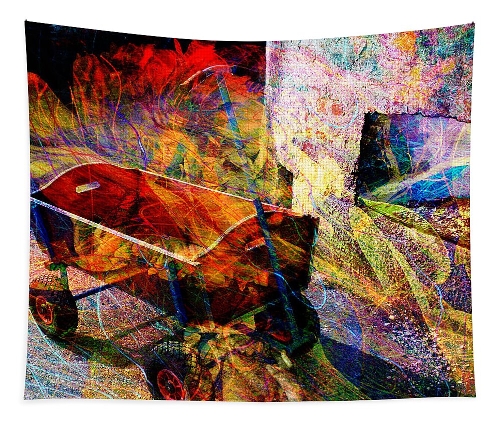 Wagon Tapestry featuring the digital art Red Wagon by Barbara Berney