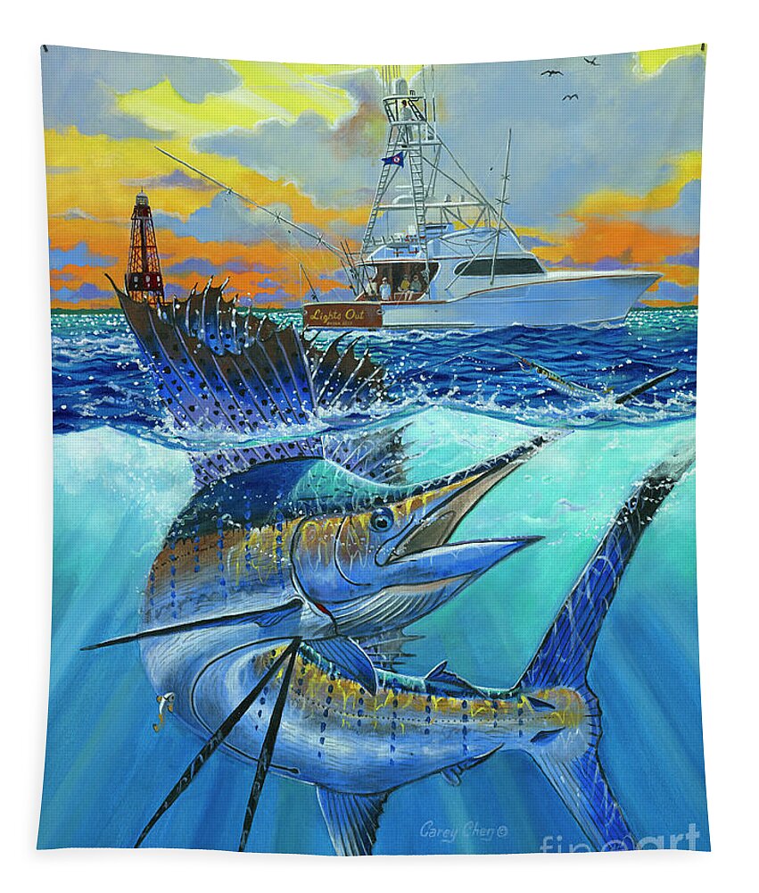 Sailfish Tapestry featuring the painting Reef Cup 2017 by Carey Chen