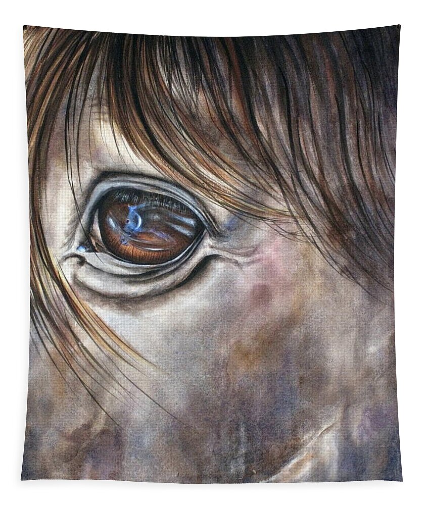 Horse Tapestry featuring the painting Reflection of a Painted Pony by Mary McCullah