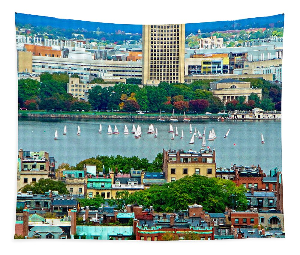 Regatta Tapestry featuring the photograph Regatta on the Charles River by Robert Meyers-Lussier